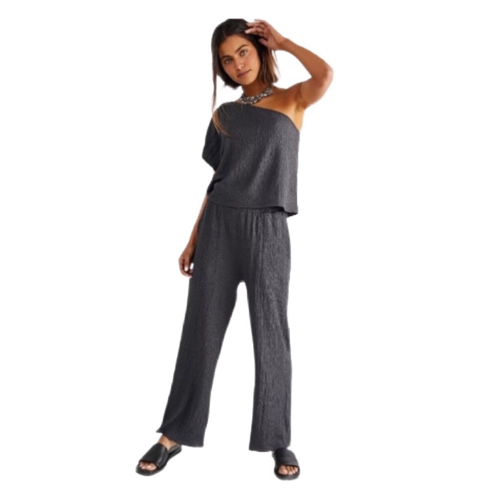 Free People Beach Crinkle Pant & One-Shoulder Set S ✨
